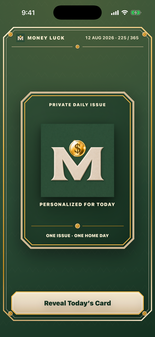Money Luck Today screen with the private daily issue still sealed
